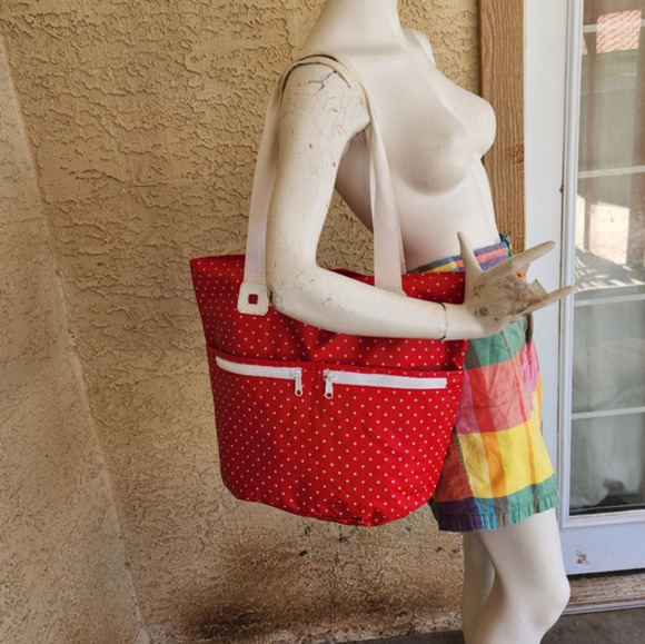 Vintage 1980 red polka dot Jordache duffle bag. Bag is made from a waterproof ny - Picture 1 of 9